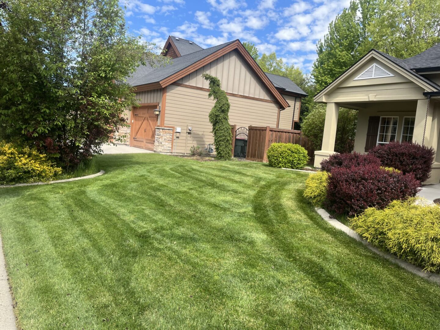 A yard with grass and trees in the background.